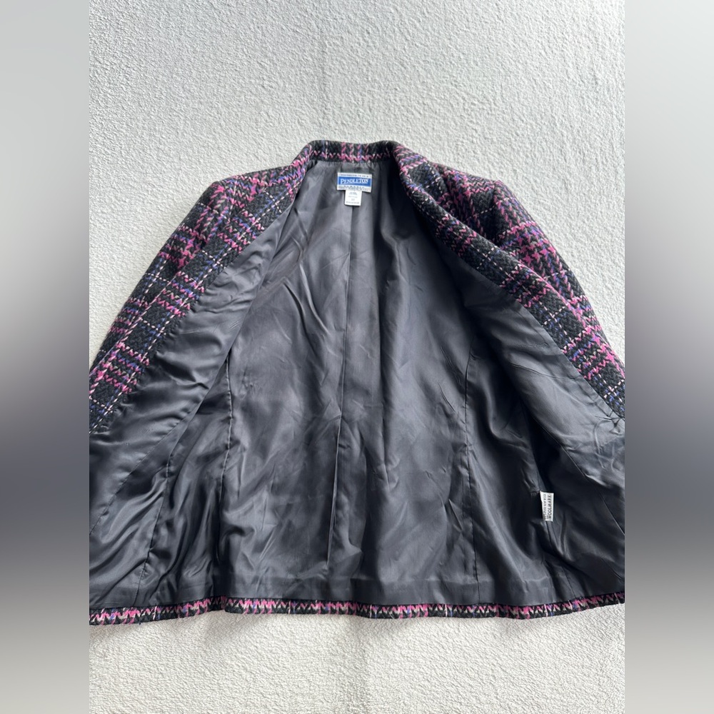 Pendleton Women’s Wool Checkered Jacket Blazer size 10 USA Made pink black plaid - Picture 4 of 12
